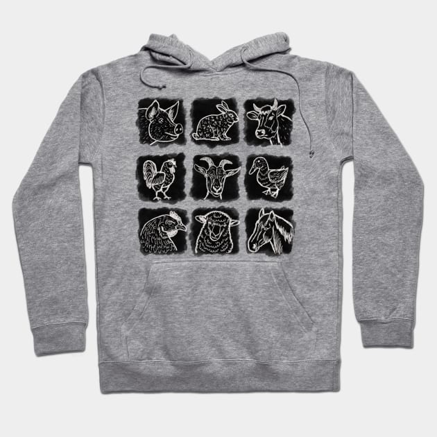 Farm animals b/w Hoodie by Shyflyer